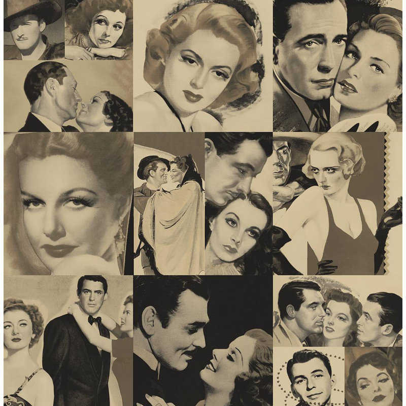 Latitude Run® Designs Metallic Camel & Inkwell Melrose Movie Stars Unpasted Wallpaper, Metallic Camel/Inkwell