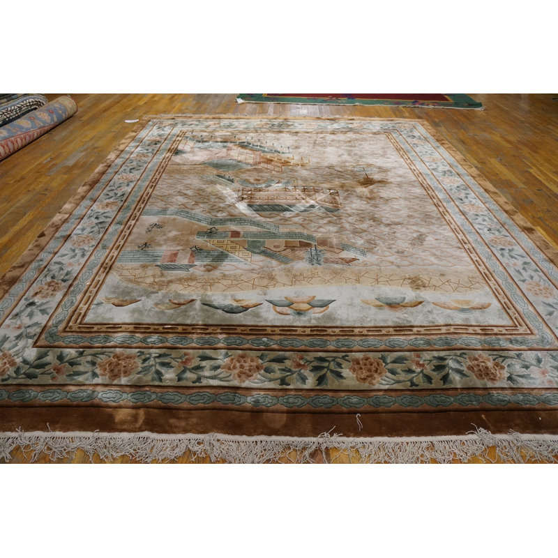 Vintage Scenic Pictorial Chinese Silk & Wool Hand Knotted Rug From China