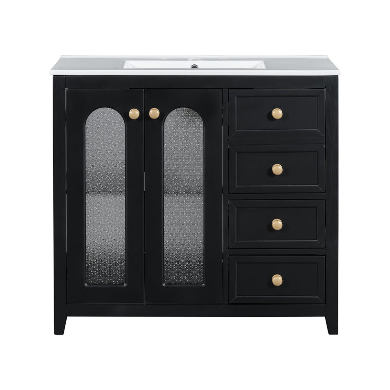 Meuble-lavabo 36 po avec comptoir en céramique, Noir