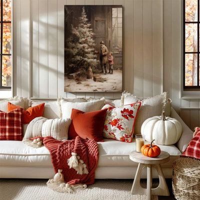 1pc Framed Callison Painting Christmas tree, grandparent-grandchild interaction, realistic oil painting style Decor Print Vintage Wall Poster Home Decor Perfect Gift for Modern Artwork For Bedroom Living Room