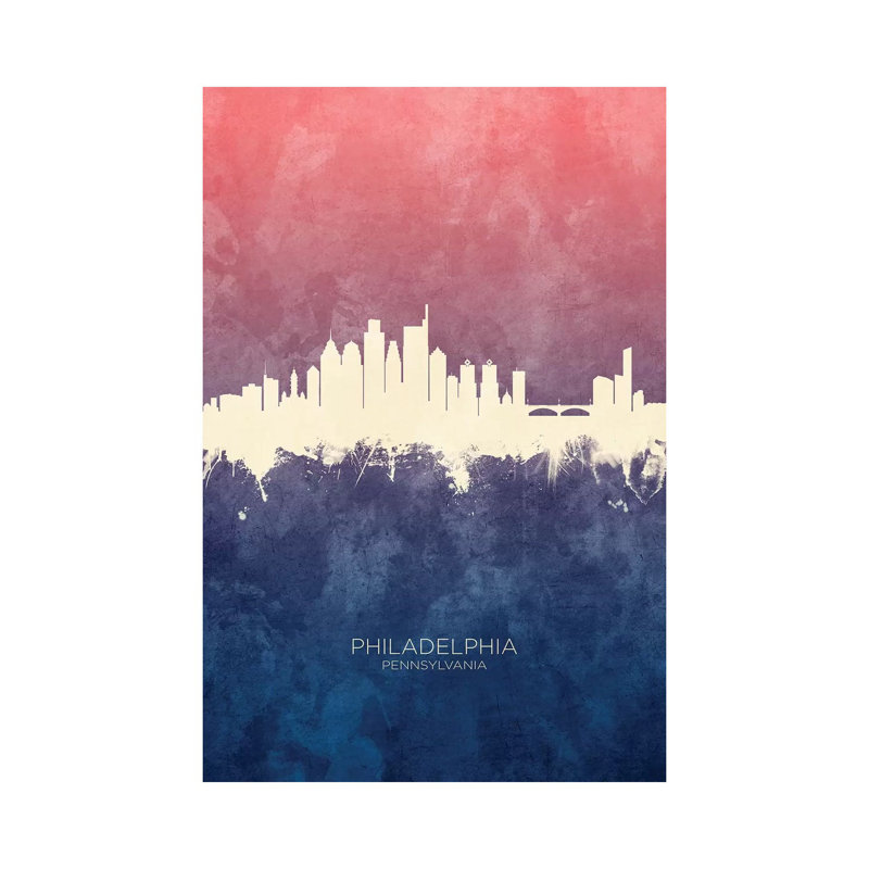 Philadelphia Skyline Blue Rose by Michael Tompsett - Wrapped Canvas Print, 101.6 cm H x 66.04 cm W x 3.175 cm D