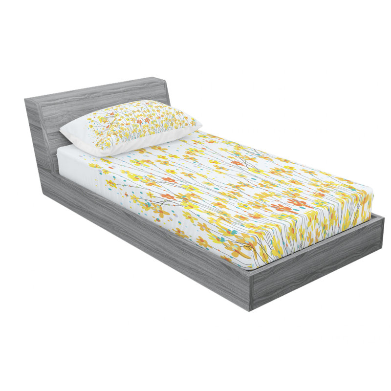 Daffodil Microfiber Floral Sheet Set, Twin Sheet Set with Fitted Sheet, Daffodil Floral 2