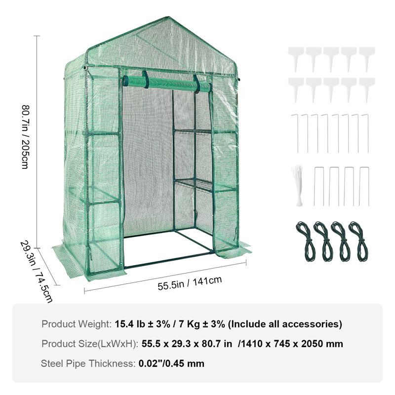 VEVOR walk-in greenhouse, H 80,7 po x l 55,5 po x P 29,3 po