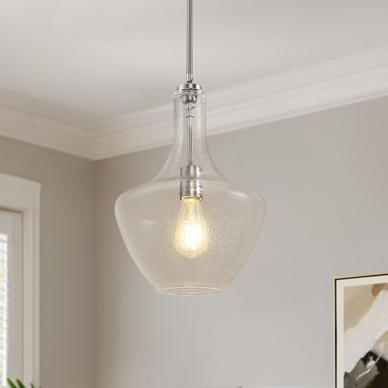 Silver Bubble Glass Pear-Shaped 1-Light Pendant