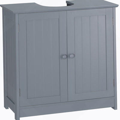 Armoire de salle de bain sous le lavabo avec 2 portes et tablette, meuble-lavabo à piédestal, gris