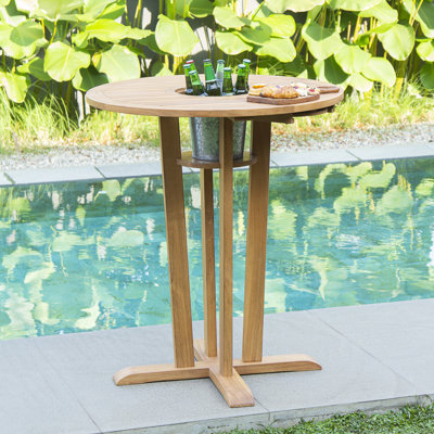 Gobrias Round Teak Outdoor Bar Table by Charlton Home