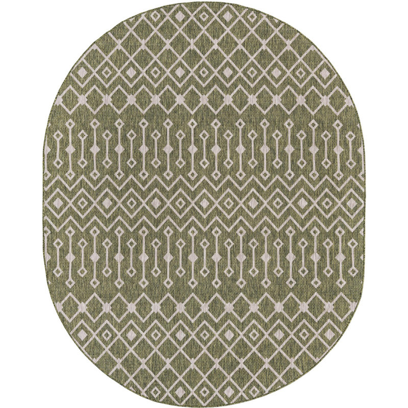Outdoor Preen Area Rug Seige Color, Oval 7'10" x 10'