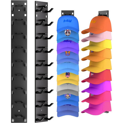 2-Pack Wall-Mounted Hat Organizers, 18-Cap Multilayer Storage Rack with Strong Adhesive, Black