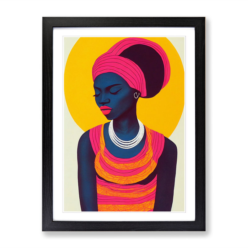 FRM-V0523-51X African Woman Avant Garde - Single Picture Frame Print, Black Framed, 64cm H x 46cm W x 2cm D