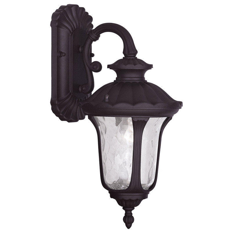 Outdoor Wall Lantern Pendant Fixture – Clear Water Glass Shade, 16.25" H x 7.25" W x 7.25" D, Black