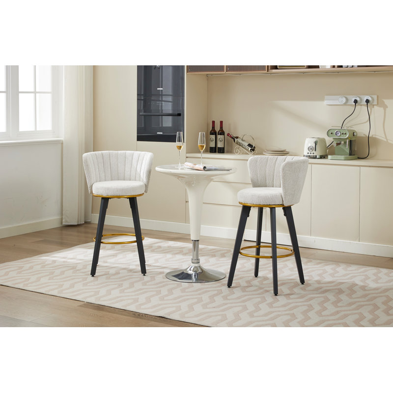 Counter Height Bar Stools Set Of 2, 360° Swivel Upholstered Barstools With Backs And Metal Legs, 26" H Seat Height, Velvet Fabric,Goldy Footrest