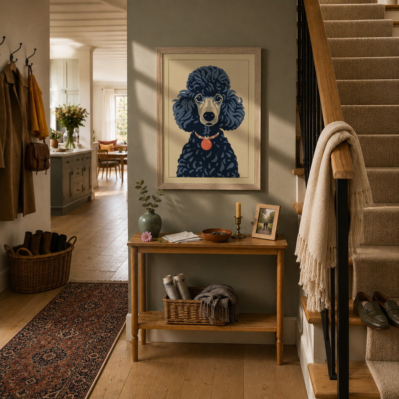 Dignified Poodle Portrait Modern - Framed Print, A4 - 29.7 x 21.0 cm, Oak