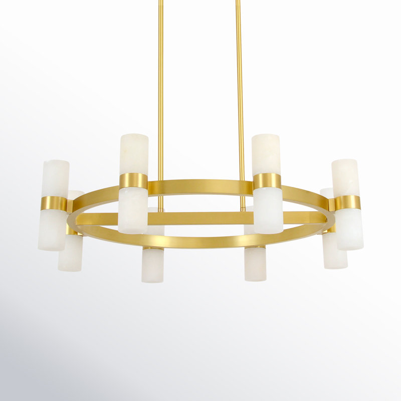 16-Light Alabaster Chandelier Satin Brass Modern Ceiling Chandelier, Brass