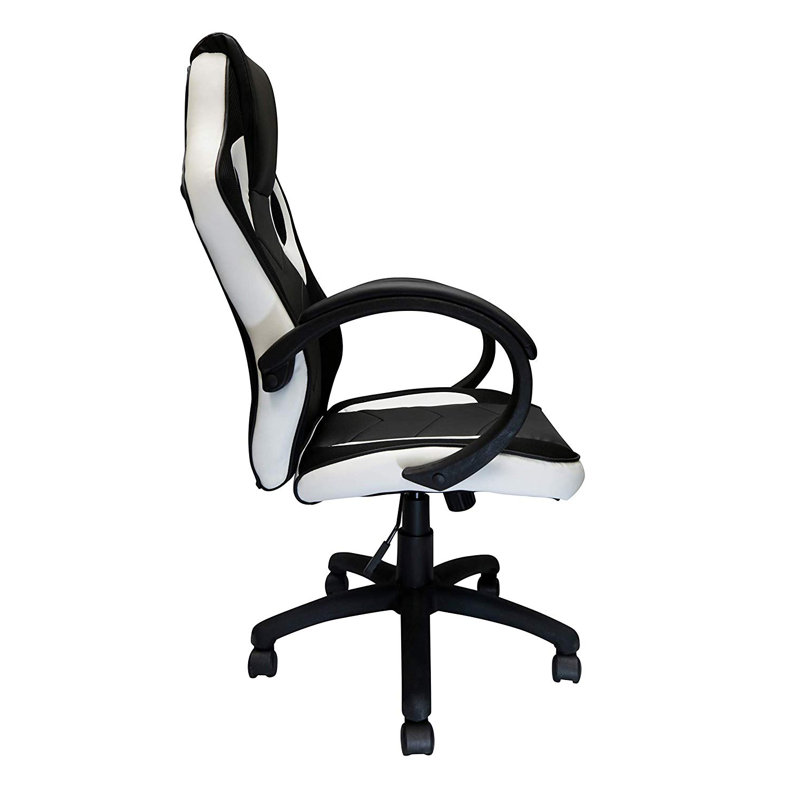 Fauteuil de jeu inclinable course avec inclinaison arrière et bleu armest, Blanc / Noir, Blanc / Noir