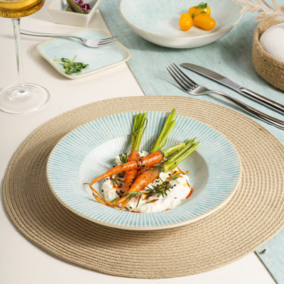 Paros-Aqua Premium Porcelain Prime Round Deep Plate, Aqua, 9" | Microwave & Dishwasher Safe