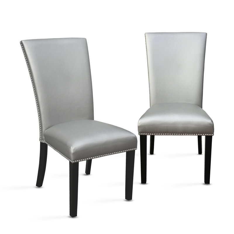 Anxhela 18'' H Faux Leather Upholstered Parsons Chair, Silver