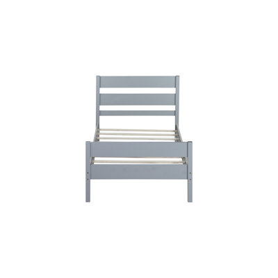 Twin Size Grey Bed With Headboard And , Solid Rubber Wood, Storage - Optimized, Stylish Cozy Optimized Design,