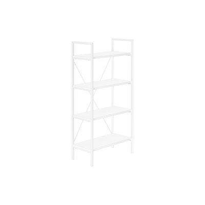 White 48"H Bookcase With 4 , For Bedroom And Office, Modern Contemporary, Space Saving, Laminate Shelving Tier Bookcase, 48"H, & Metal, Office Bedroom, Saving Feature