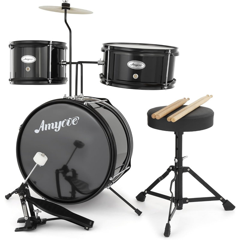 Ensemble de batterie pour enfants 3 pièces avec cymbale, 2 baguettes, pédale, 2 Tom, ensemble de batterie pour débutant avec tabouret trône, instruments de musique pour garçons et filles