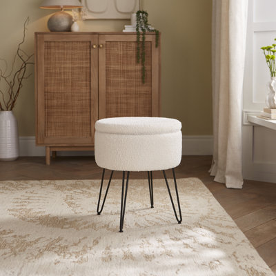 Tamicka 38cm Wide Round No Pattern Pouffe Ottoman with Storage