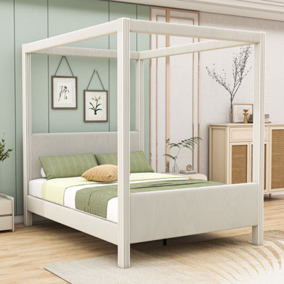 Canopy Platform Bed with Upholstered Headboard
