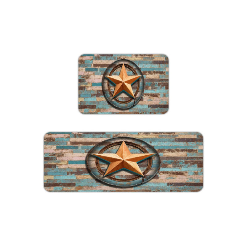 Ensemble de 2 tapis de cuisine Rustic Texas Star, Bleu / étoile brune