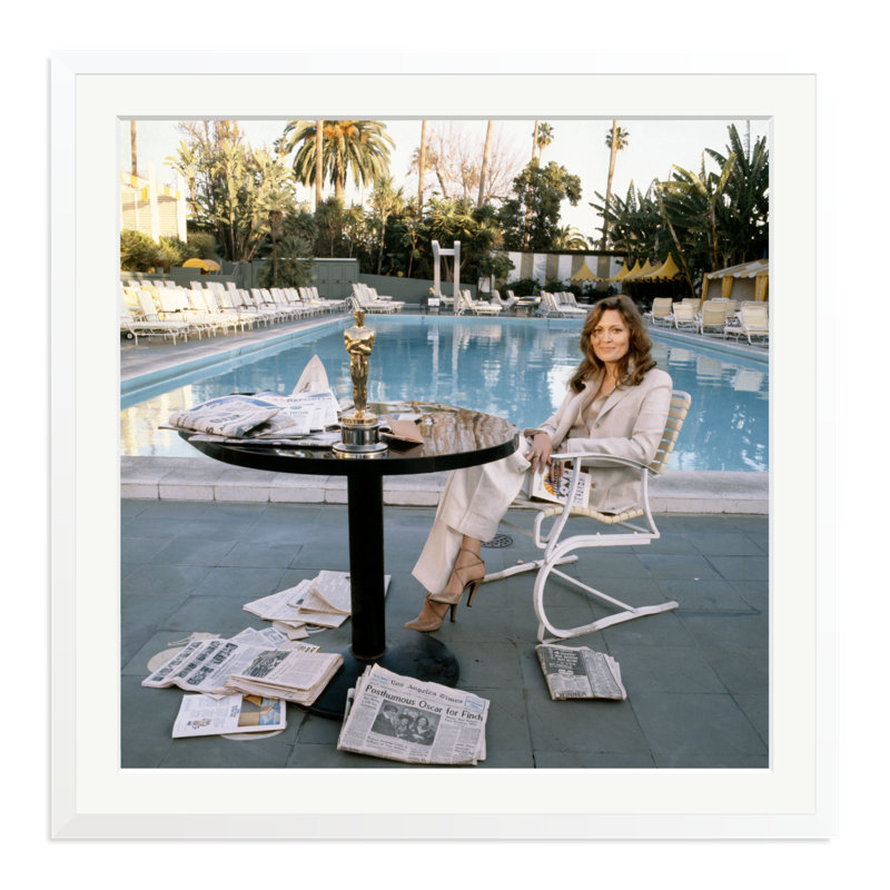 Faye Dunaway Sits By The Pool, 33" H x 33" W, White