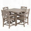 Ensemble de salle à manger d'extérieur en bois patiné 5 pièces en PEHD avec table carrée, trou pour parasol et 4 fauteuils
