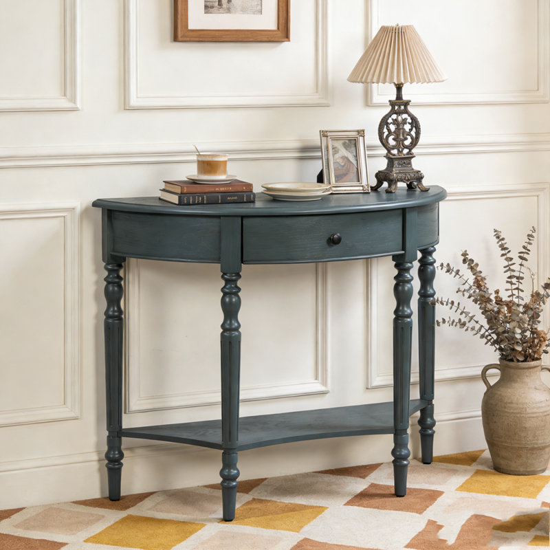 Console demi-lune avec tiroir et tablette, Marine