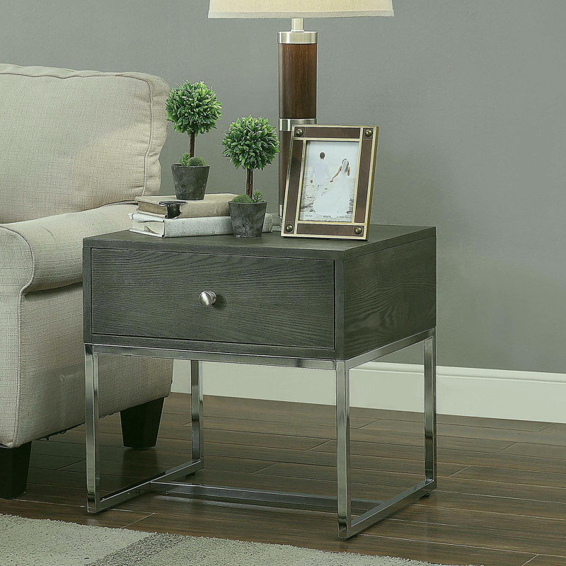 Table d'appoint avec rangement en chêne gris et chrome