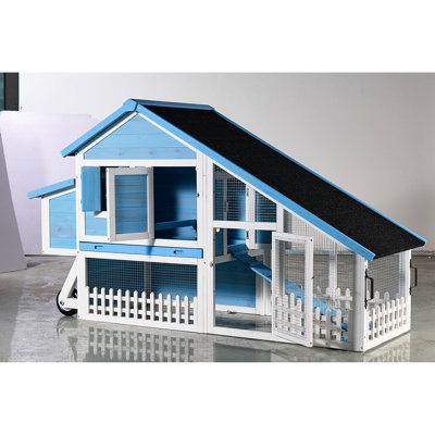 Blue 76" House With Ramp, Outdoor Exercise Area, Removable Tray, Indoor And Home Cage Natural Feel, Run, Quick - Clean Shelter