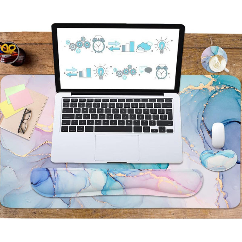 4-in-1 Large Gaming Support Mousepad Set,Blue Marble