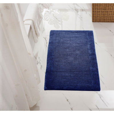 Jasmyne Premium 100% Cotton Tufted Reversible Bath Rug, Extra Soft & Super Absorbent, Machine Washable Bathroom Rug for Shower, Tub & Sink Area, 24" x 40", Navy