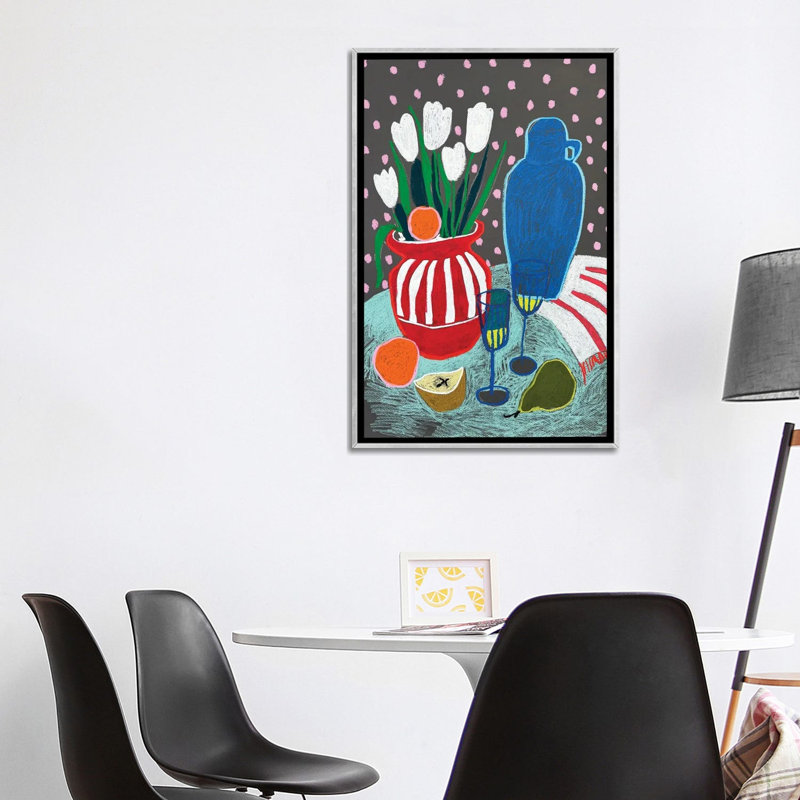Tulipes à la table tranquille - reproduction d'art murale - toile encadrée, 40 po x 26 po, Toile avec cadre, Silver