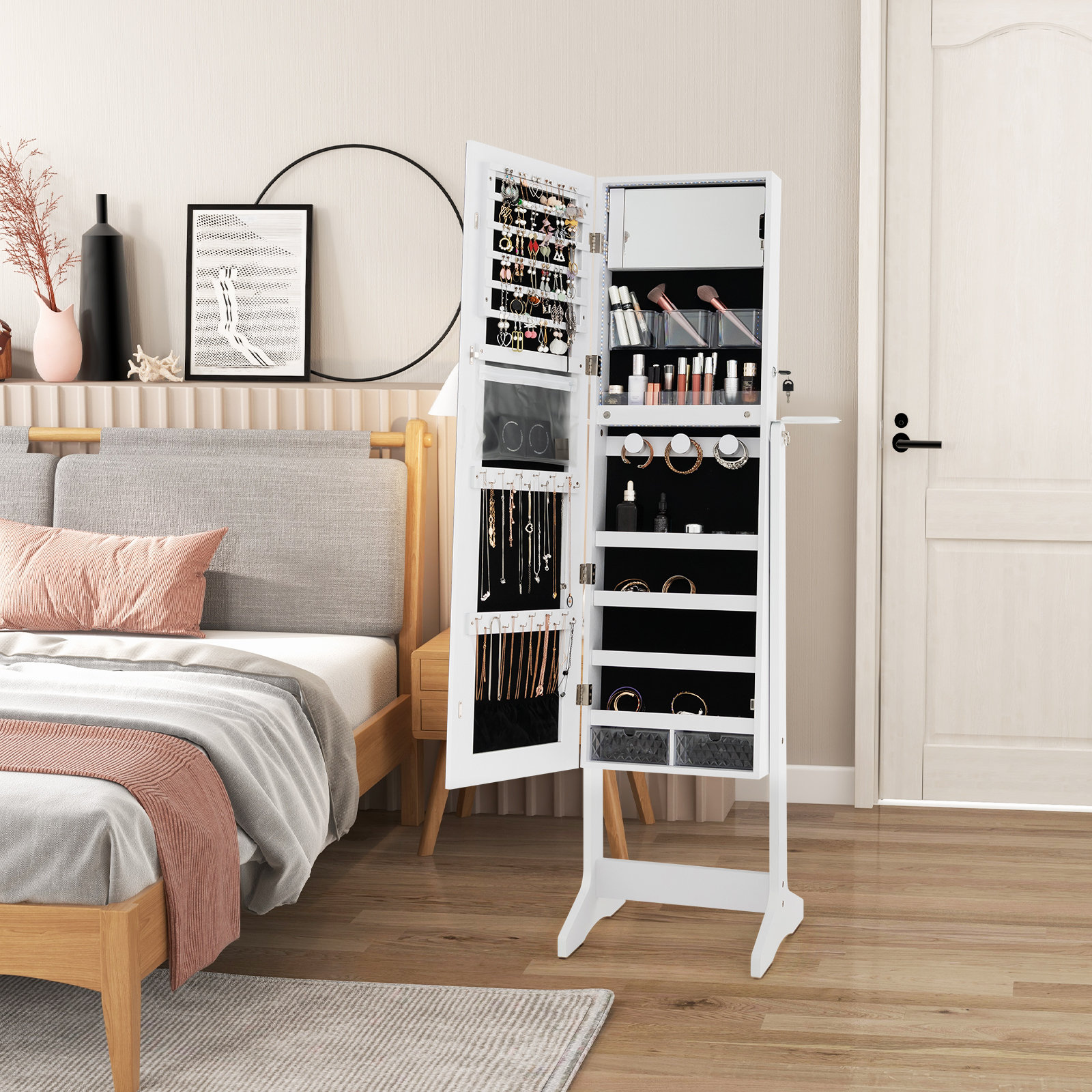 costway LED Lights Jewellery Armoire with Mirror | Wayfair.co.uk