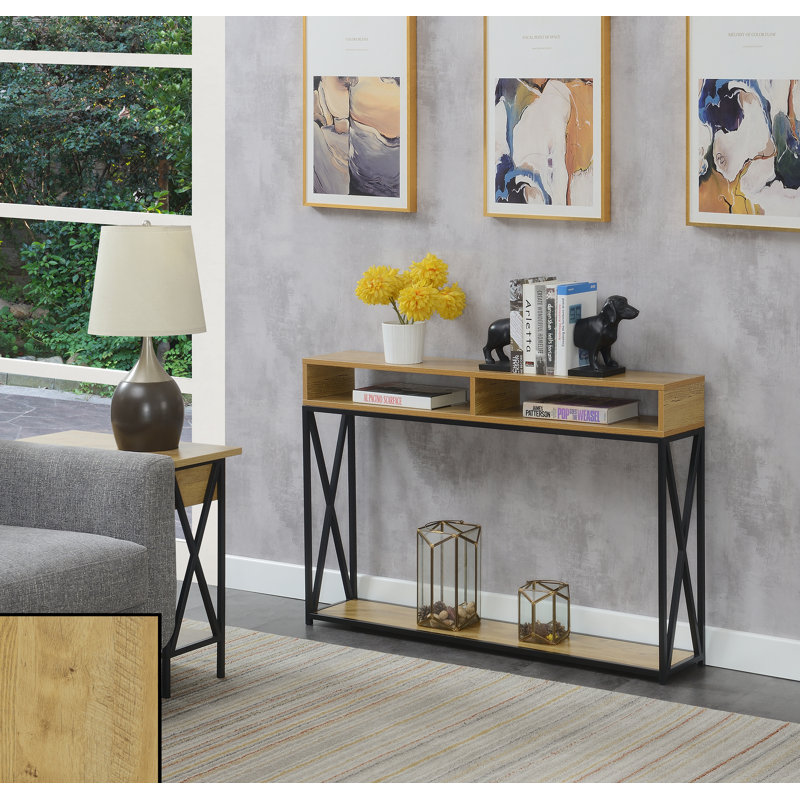Ariyana 47.25'' Console Table, English Oak Top/Black Base