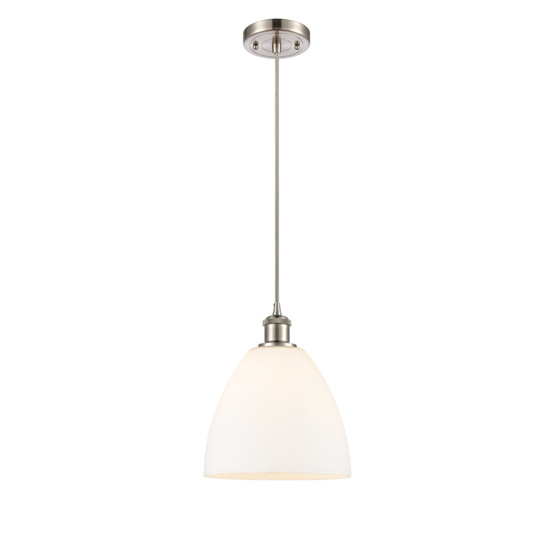 Haruka 1 - Light Single Pendant, White, 13.25" H x 9" W x 9" D, Brushed Satin Nickel
