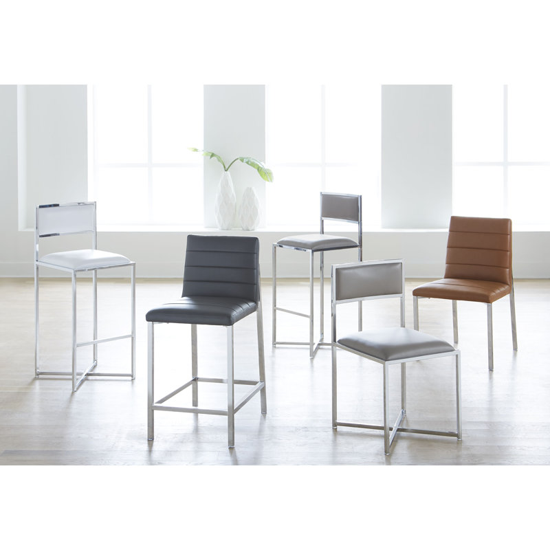 Cognac Faux Leather and Chrome Bar Stool Set