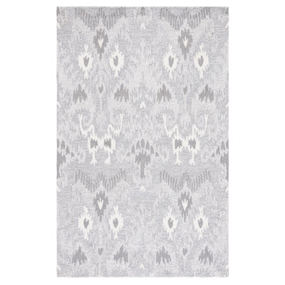 Tapis ivoire / gris en laine / coton touffeté à la main Ikat