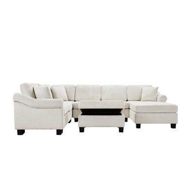 Wren U-Shaped Chenille Upholstered Sectional Sofa with Movable Ottoman