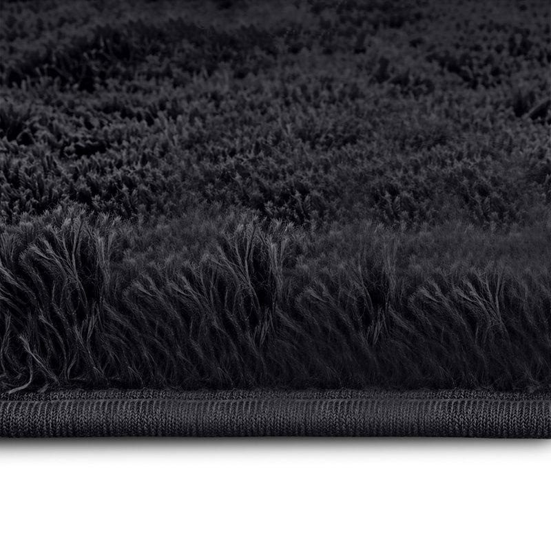Soft Fluffy Living Room Large Area Rug, Black, Runner 60 x 220 cm