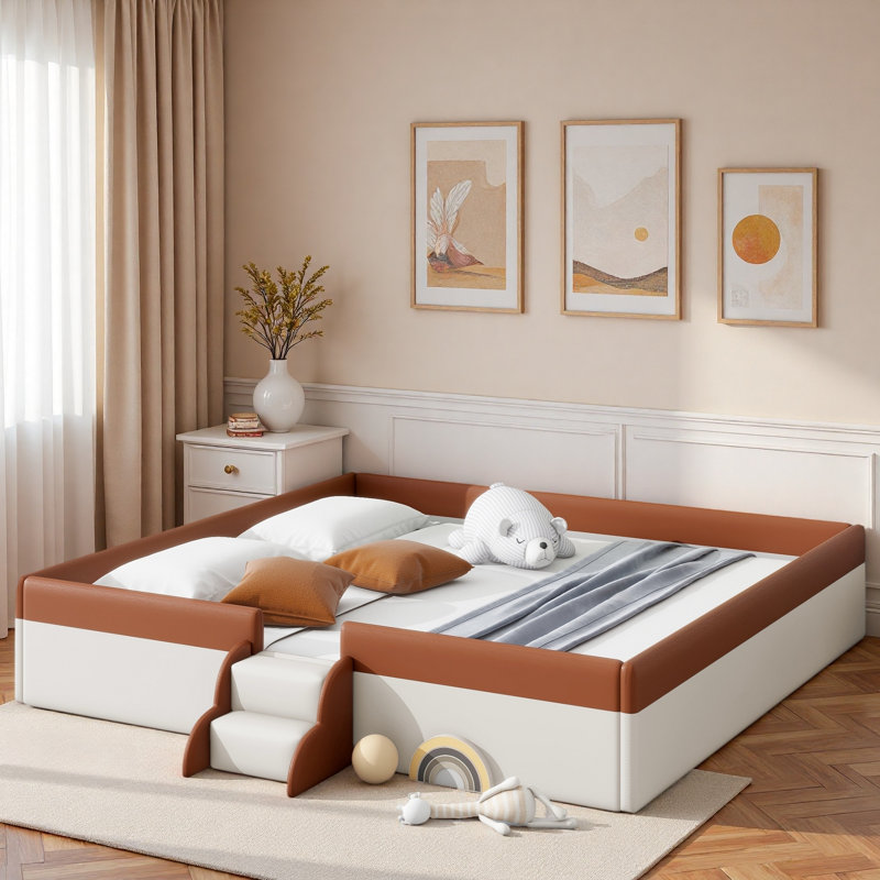 Upholstered Daybed Frame With Fence And Stairs, King