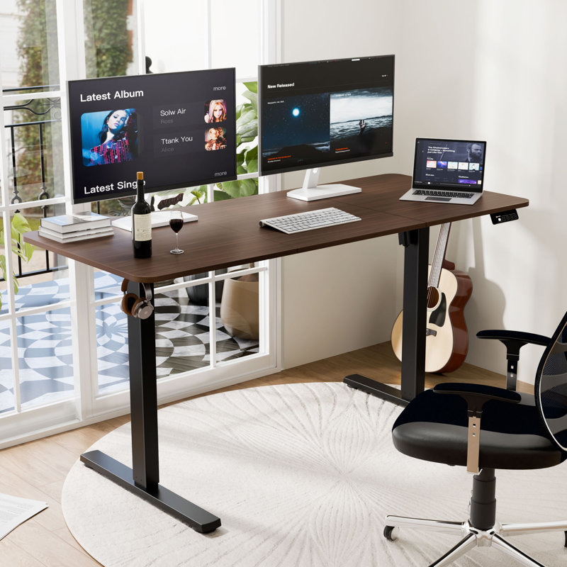 ERGOMAKER Electric Standing Desk，Height Adjustable Desk，55 x 23.6 Inches，with Splice Board，Child Lock & Memory Function,Walnut