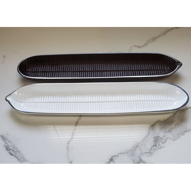 Pewter Tray - Set of 2, White/Brown