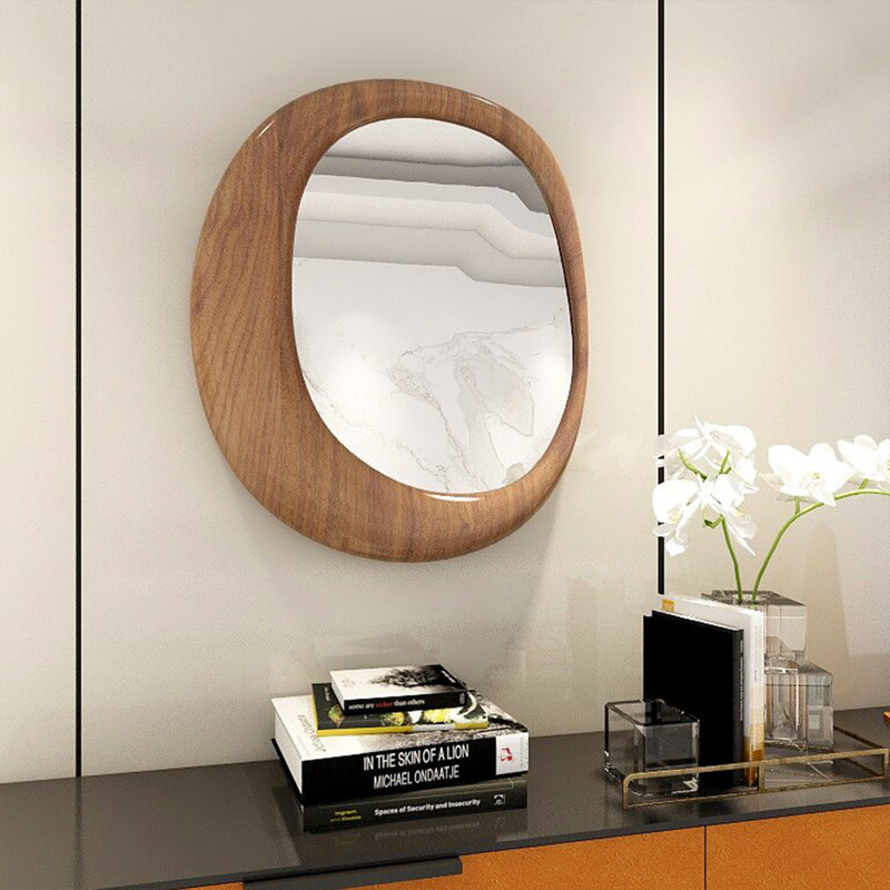 Miroir mural asymétrique en bois manufacturé, H 35,83 po x L 31,50 po, Brun orangé