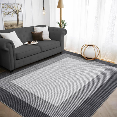 5X7FT Area Rug Machine Washable Modern Low Pile Non Slip Rugs Striped Edge Foldable Area Rug Stain Resistant Imitation Print Indoor Carpet Entryway Bathroom Rug Faux Wool Netural Rug for Dining Room