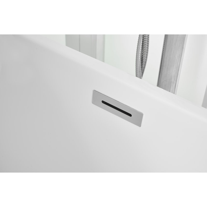 Rouidate 65'' x 28.3'' Soaking Acrylic Bathtub, Polished Chrome