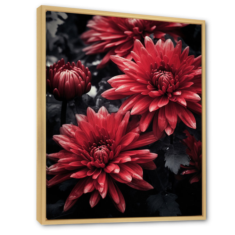 «Red Gray Mums Spendor», reproduction sur toile, H 20 po x l 12 po x P 1 po, Cadre naturel flottant