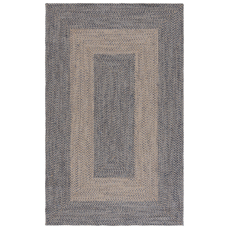 Chanute Hand Woven Jute + 0.4 Cotton Performance Geometric Rug in Natural/Blue, Oval 5' x 8'