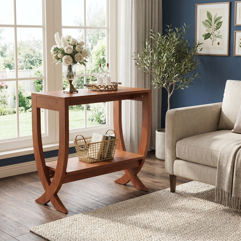 2-Tier Solid Wood End Table, Walnut, Walnut